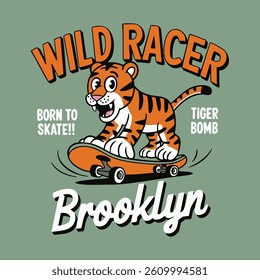 Skateboarder tiger vector design.Vector graphic for apparel prints, posters and other uses.