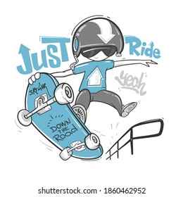 Skateboarder typography, t-shirt graphics, vector print design.