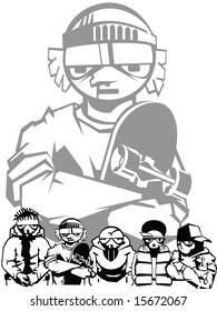 skateboarder with urban ganag