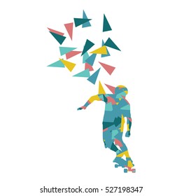 Skateboarder vector background abstract concept made of polygon fragments isolated on white