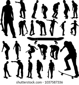 Skateboarders big collection silhouettes - vector