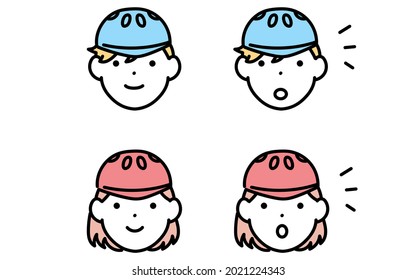 Skateboarders, boy and girl expression icons, smiles and flabbergasted faces