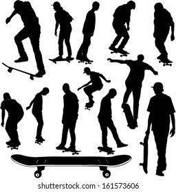 skateboarders collection silhouettes - vector