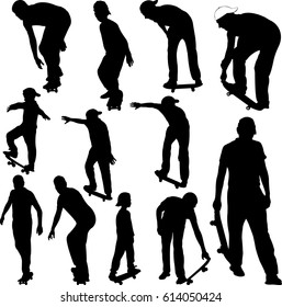 skateboarders collection silhouettes - vector