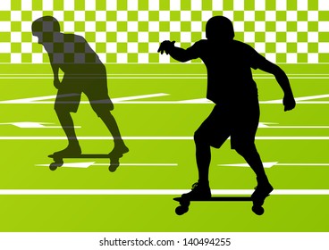 Skateboarders detailed silhouettes illustration background vector