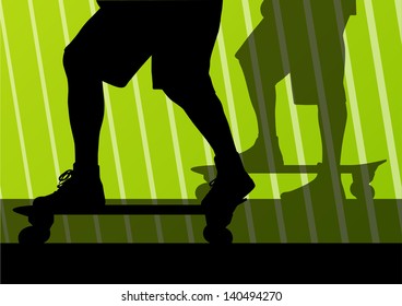 Skateboarders detailed silhouettes illustration background vector