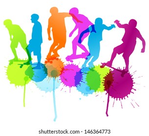 Skateboarders detailed silhouettes vector background concept with ink splashes - Shutterstock ID 146364773
