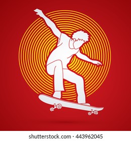 Skateboarders jumping designed on circle light background graphic vector.
