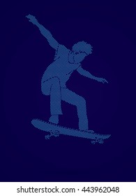 Skateboarders jumping designed using dots graphic vector.