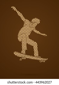 Skateboarders jumping designed using geometric pattern graphic vector.