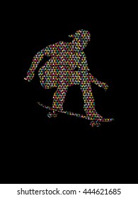 Skateboarders jumping designed using mosaic pattern graphic vector.