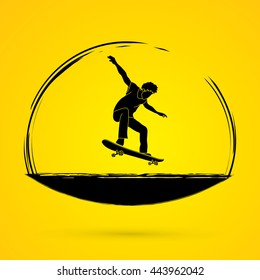 Skateboarders jumping graphic vector.