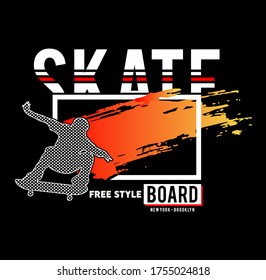 SKATEBOARD,FREE STYLE Typography Design Vector T-Shirt Print