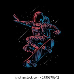 the skateboarding astronaut illustration vector