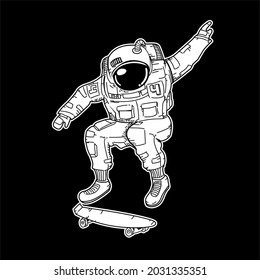 SKATEBOARDING ASTRONAUT VECTOR ILLUSTRATION DESIGN FOR T-SHIRT CLOTHING