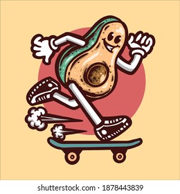 skateboarding avocado cartoon illustration design