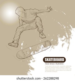 Skateboarding background Design. Hand drawn.