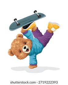 Skateboardbär mit Handstand, Vektorgrafik
