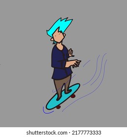 skateboarding boy gliding really hard through the wind