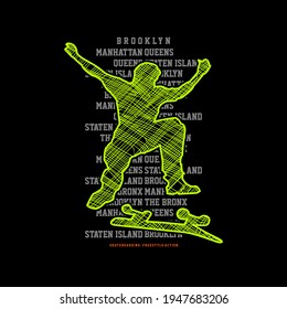  skateboarding, brooklyn, freestyle action, typography graphic design, for t-shirt prints, vector illustration
