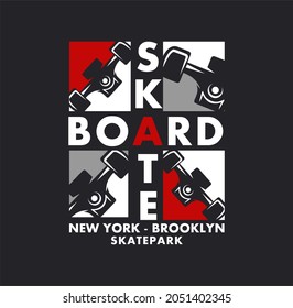 Skateboarding, Brooklyn, freestyle action, typography graphic design, for t-shirt prints, vector illustration 