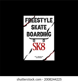 skateboarding, Brooklyn, NYC freestyle action, typography graphic design, for t-shirt prints, vector illustration