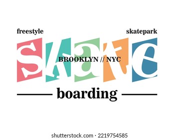 Skateboarding brooklyn nyc, typography graphic design, for t-shirt prints, vector illustration