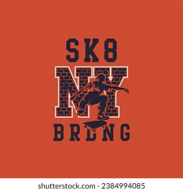 Skateboarding, Brooklyn,New York freestyle action, typography graphic design, for t-shirt prints, vector illustration.
