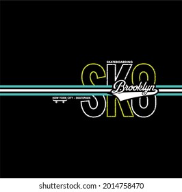 skateboarding, Brooklyn,NYC Skatepark freestyle action, typography graphic design, for t-shirt prints, vector illustration
