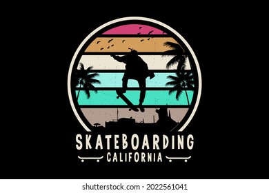 Skateboarding california silhouette design hand drawing