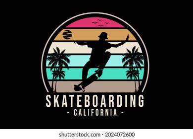 Skateboarden California Silhouette Retro Vintage Illustration handzeichnen