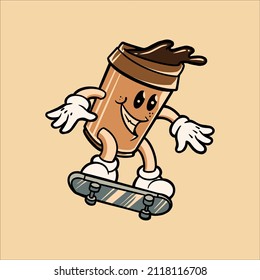 skateboarding coffee illustration vector design