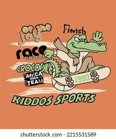 Skateboarding croc, a funny and cool kids theme in vector format.