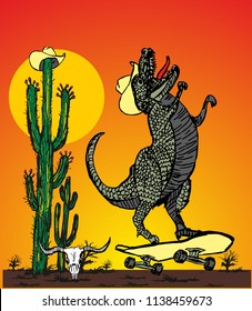 Skateboarding dinosaur graphic design vector art