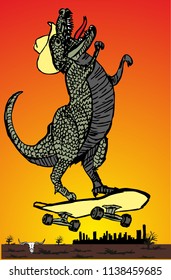 Skateboarding dinosaur graphic design vector art