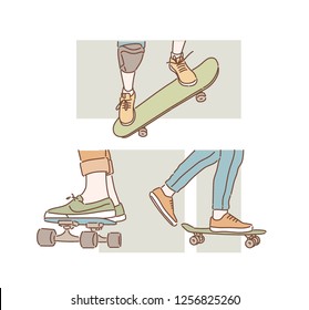 Skateboarding foot set hand drawn style vector design illustrations.