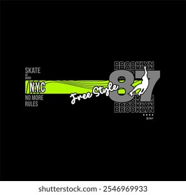 SKATEBOARDING Design tipográfico estilo livre, ilustração vetorial .