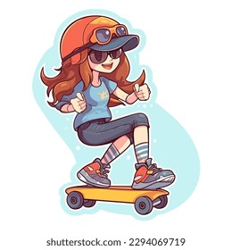 Skateboarding girl. Sports adrenaline games. Cartoon vector illustration. label, sticker, t-shirt printing