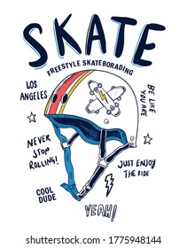 Skateboarding  helmet vector illustrations with cool slogans for t-shirt print and other uses.