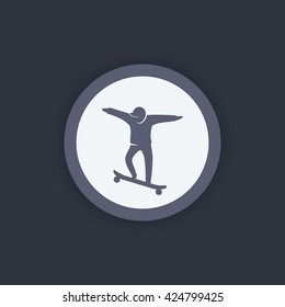 skateboarding icon, boy on skateboard vector pictogram, vector illustration