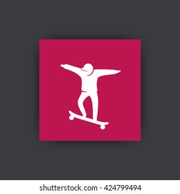 skateboarding icon, man on skateboard vector sign, logo element on square, vector illustration