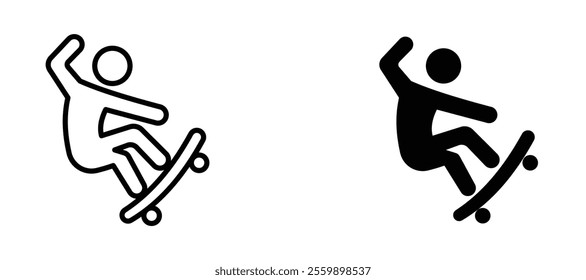 Skateboarding Icon set in black color for ui designs