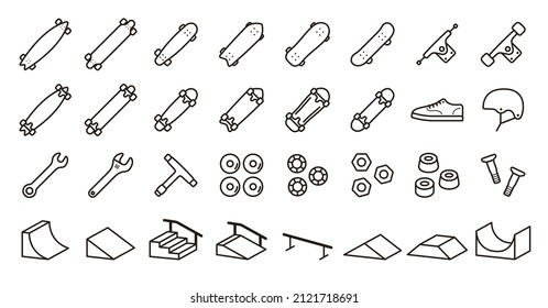 Symbol-Set für Skateboarden (dünne Linie)