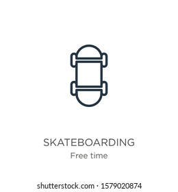 Skateboarding icon. Thin linear skateboarding outline icon isolated on white background from free time collection. Line vector sign, symbol for web and mobile