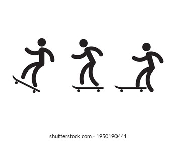 skateboarding icon vector, steps of using skateboard