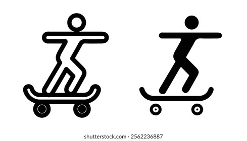 Skateboarding Icons pack in outlined and flat versions