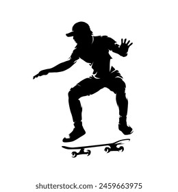 Skateboarding, isolated vector silhouette of male skateboarder,