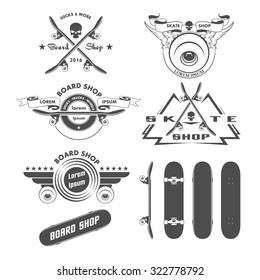 Skateboarding labels badges and design elements