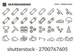 Skateboarding line icon set. Vector editable stroke icon.