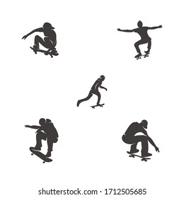 skateboarding logo design illustration vector,Silhouette of a skateboarder.